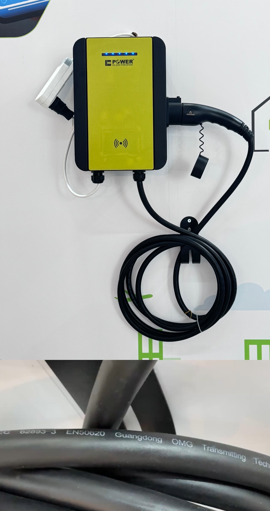 PowerElektronik charging station using OMG electric car cable